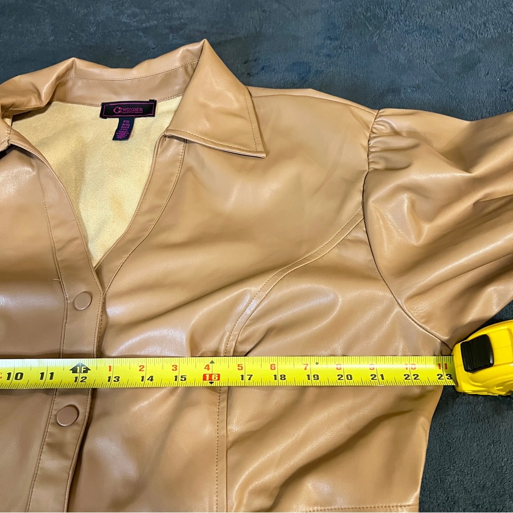 Womens Caramel Faux Leather Retro Puff Sleeve Boho Button Duster Dress Coat 1XP - Picture 13 of 16